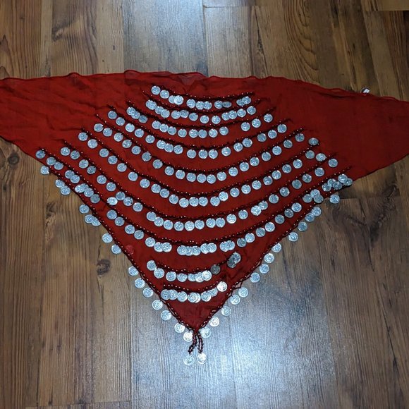 Red Belly Dancing Coin Scarf / Belt - Picture 1 of 3